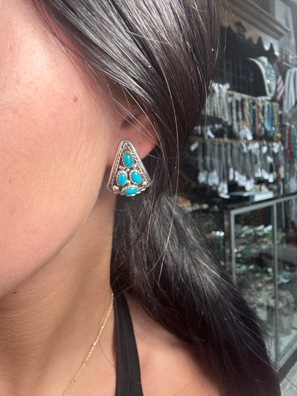 Kingman Turquoise Earrings C by Melvin Chee, Navajo