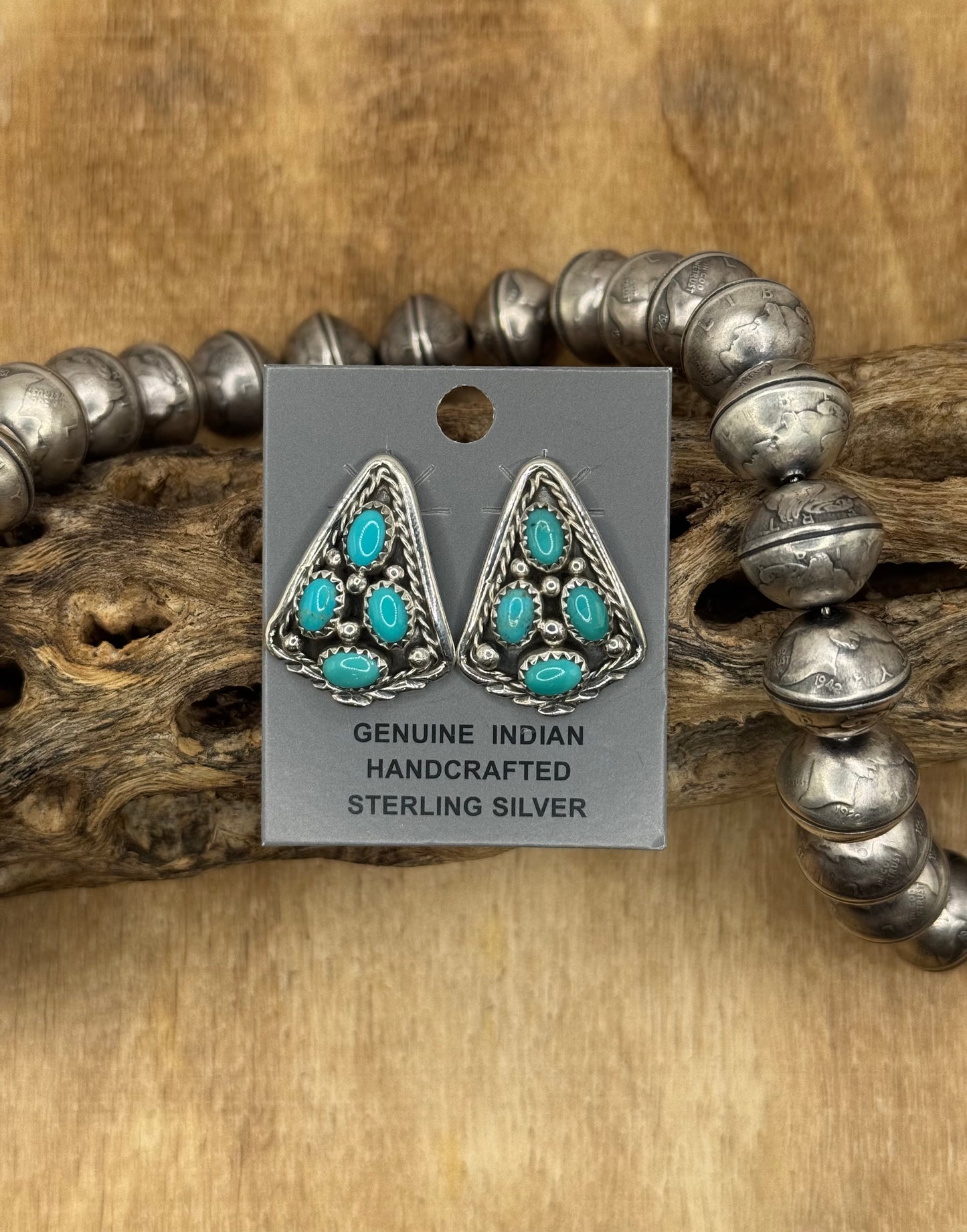 Kingman Turquoise Earrings D by Melvin Chee, Navajo