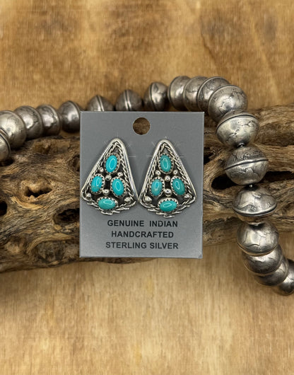 Kingman Turquoise Earrings D by Melvin Chee, Navajo