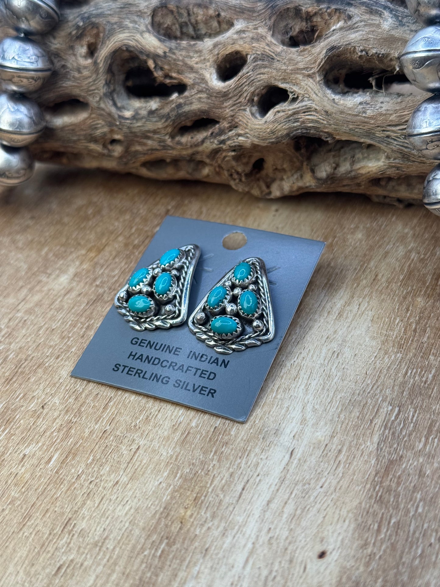 Kingman Turquoise Earrings D by Melvin Chee, Navajo