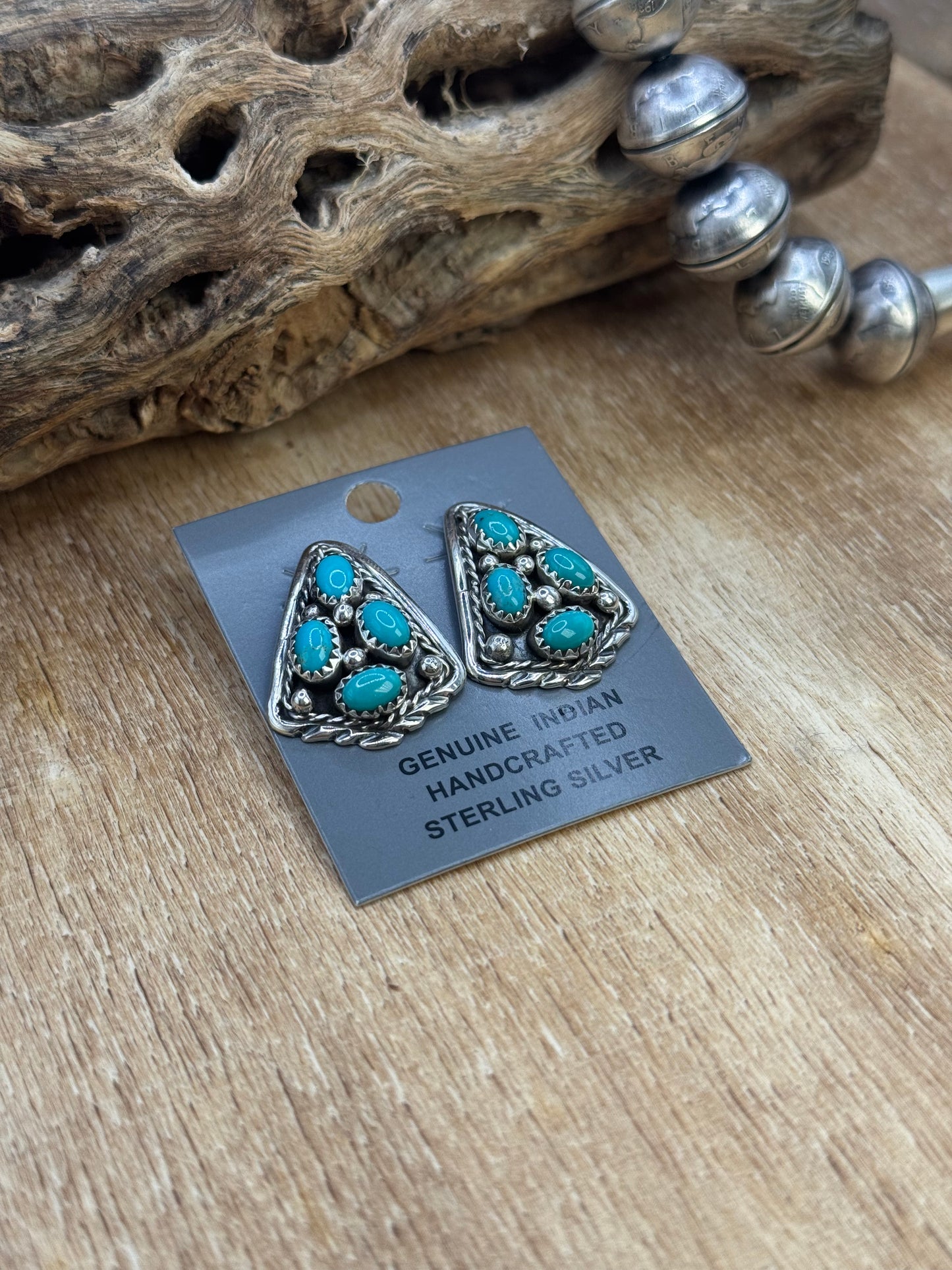Kingman Turquoise Earrings D by Melvin Chee, Navajo