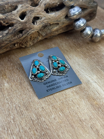 Kingman Turquoise Earrings D by Melvin Chee, Navajo