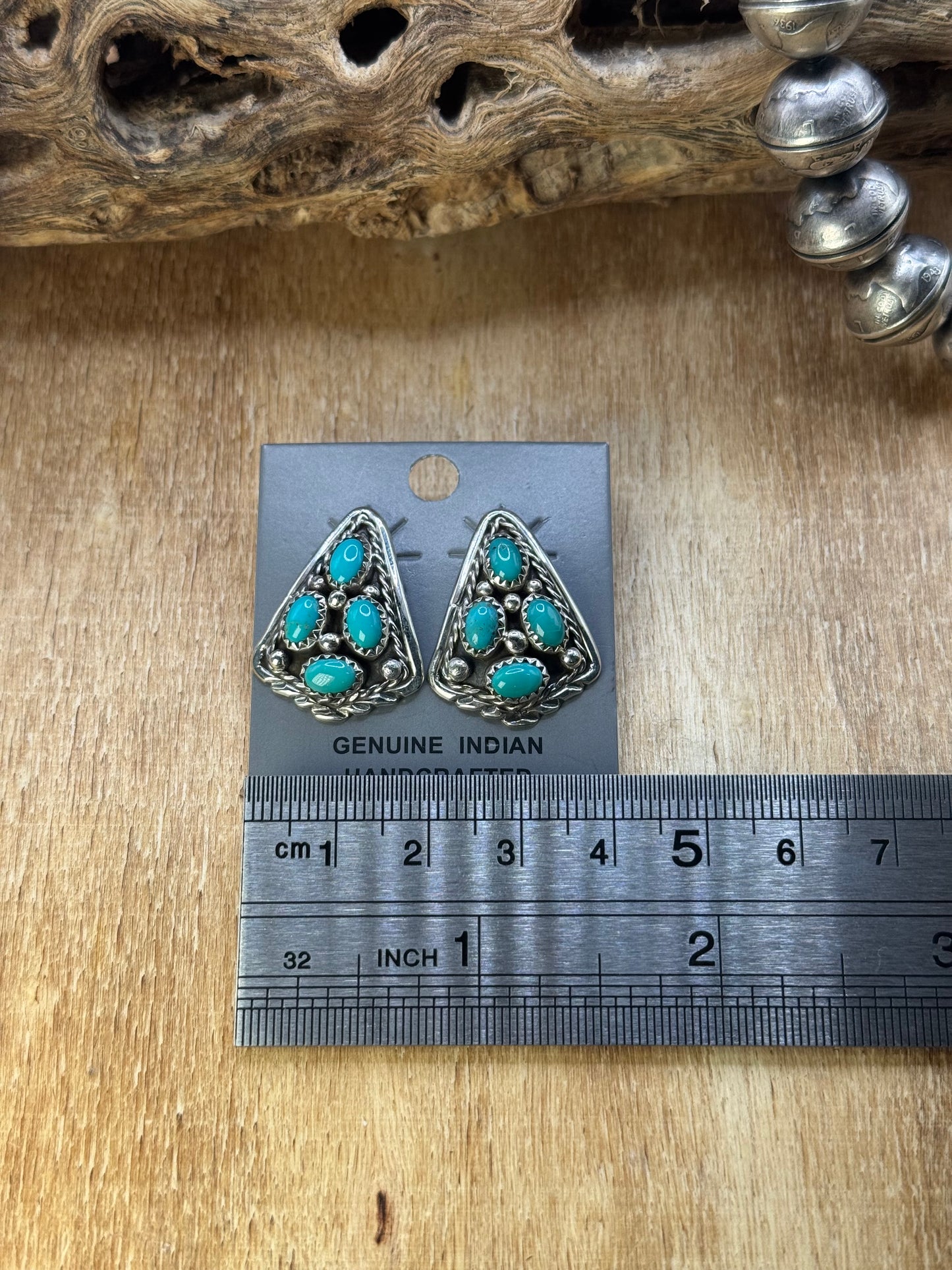 Kingman Turquoise Earrings D by Melvin Chee, Navajo