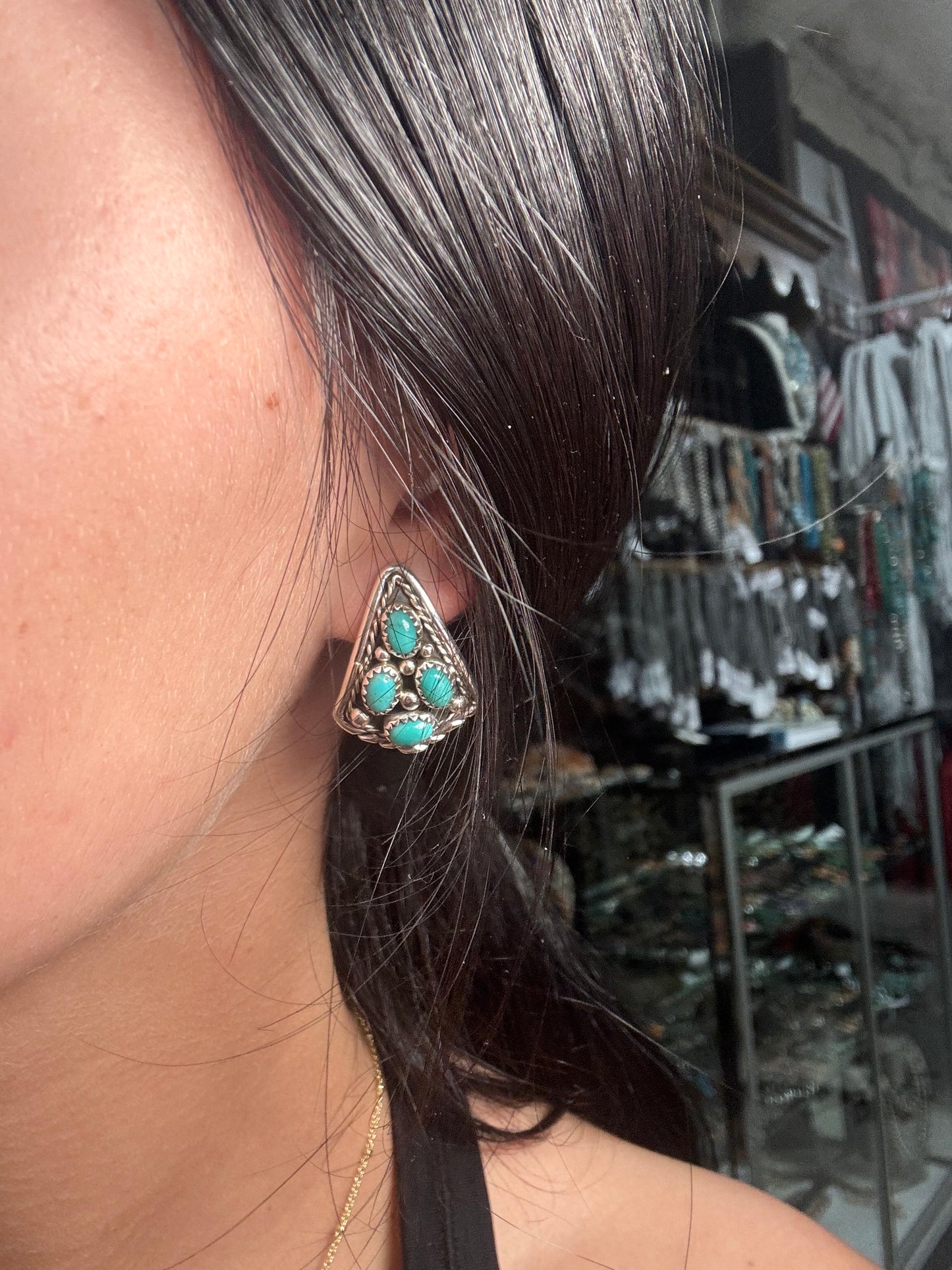 Kingman Turquoise Earrings D by Melvin Chee, Navajo