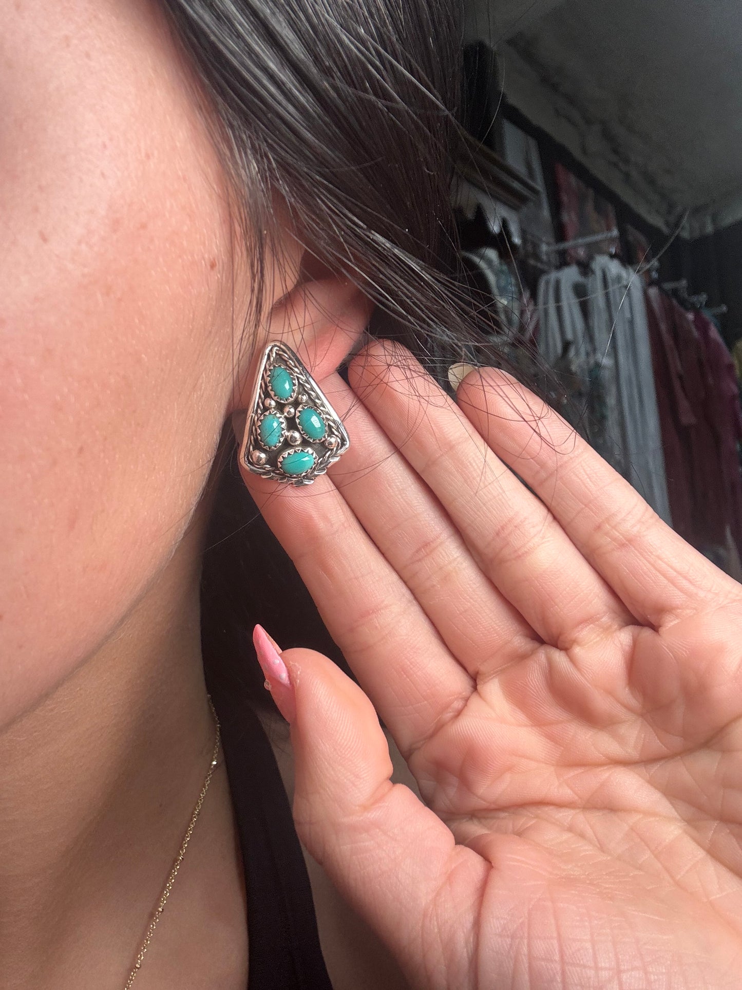 Kingman Turquoise Earrings D by Melvin Chee, Navajo