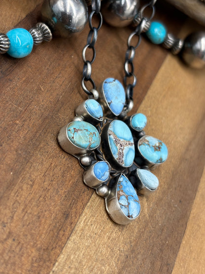 Golden Hills #101-14 Cluster Necklace by Wilson Dawes, Navajo