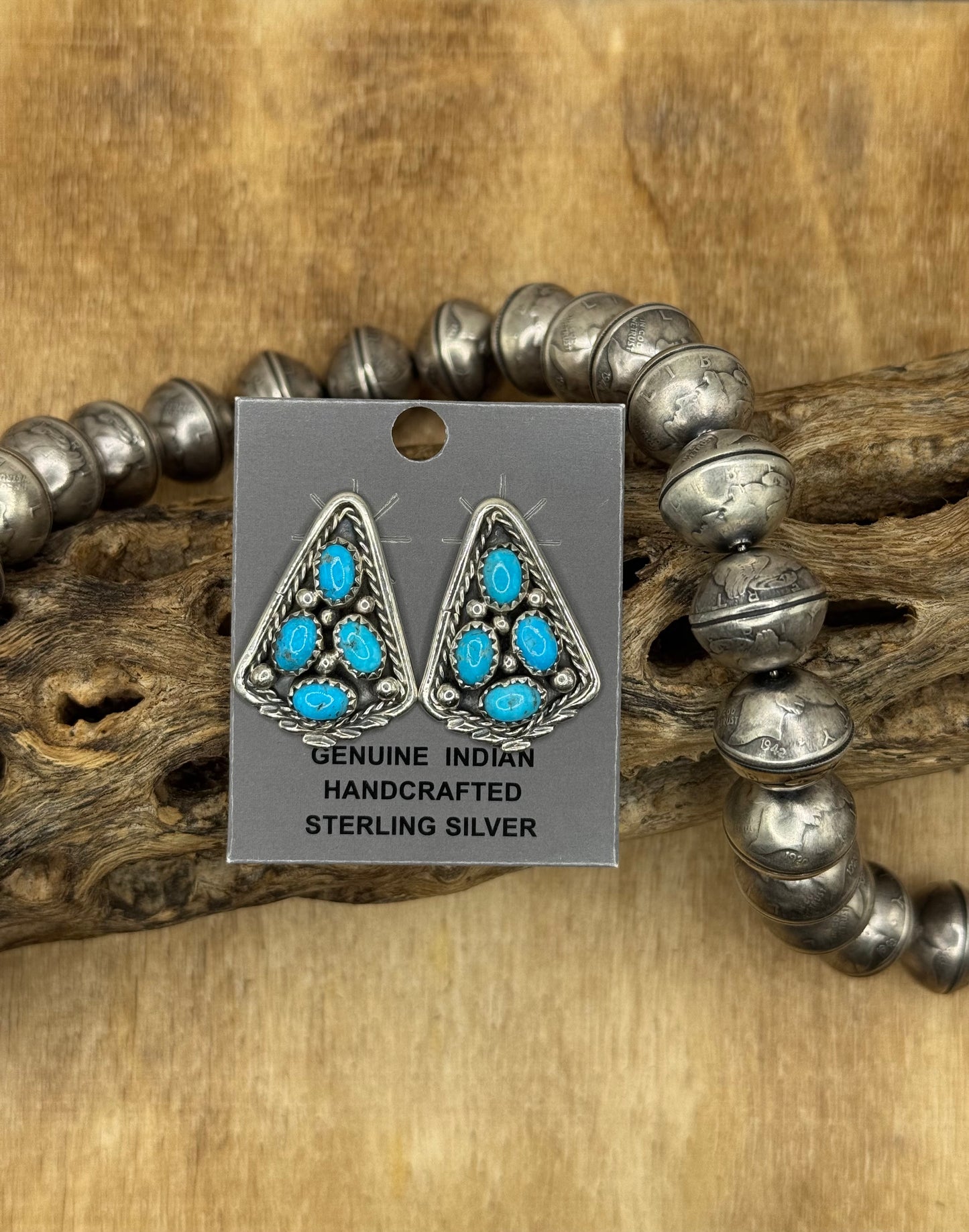 Kingman Turquoise Earrings E by Melvin Chee, Navajo