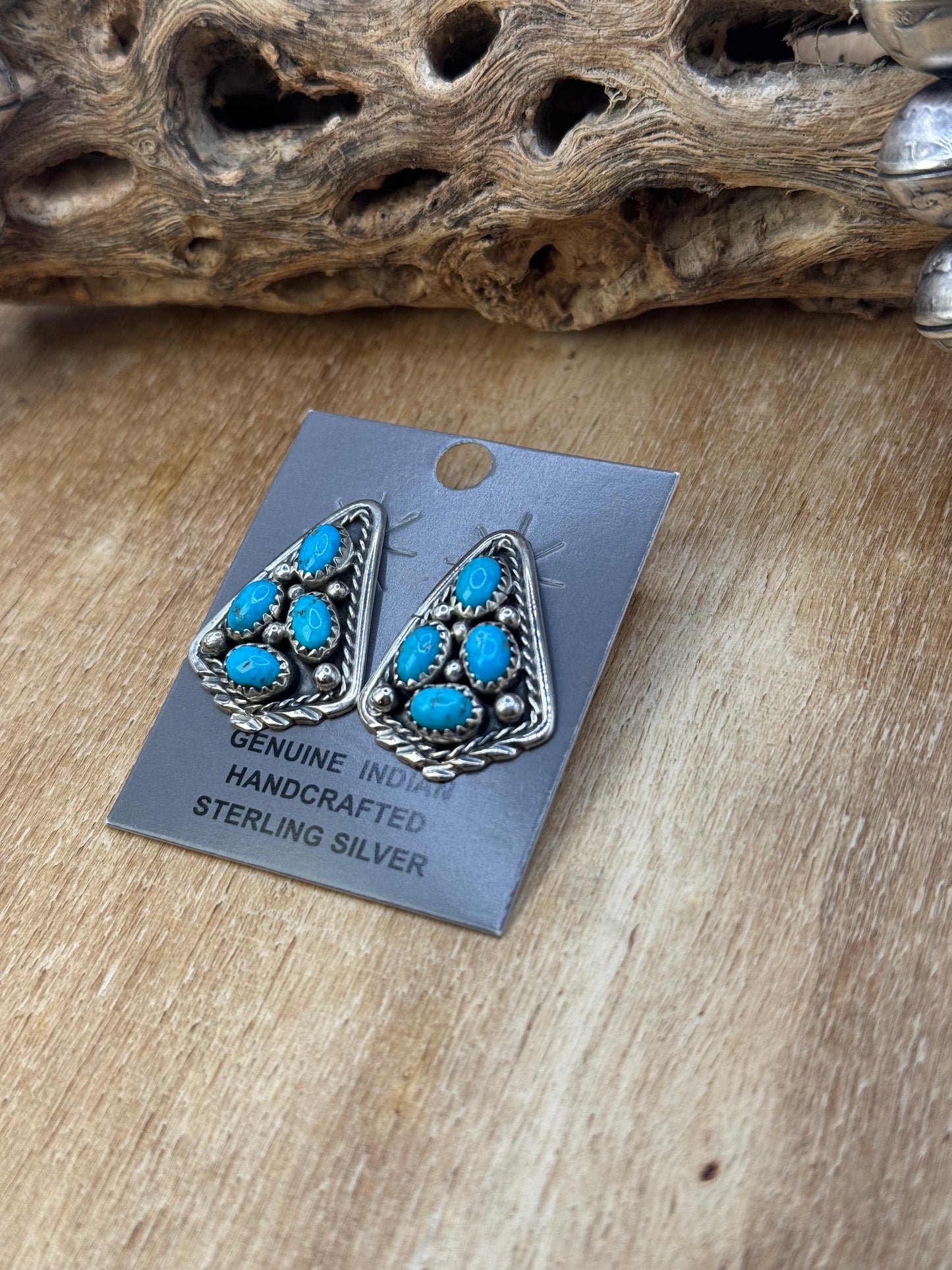 Kingman Turquoise Earrings E by Melvin Chee, Navajo