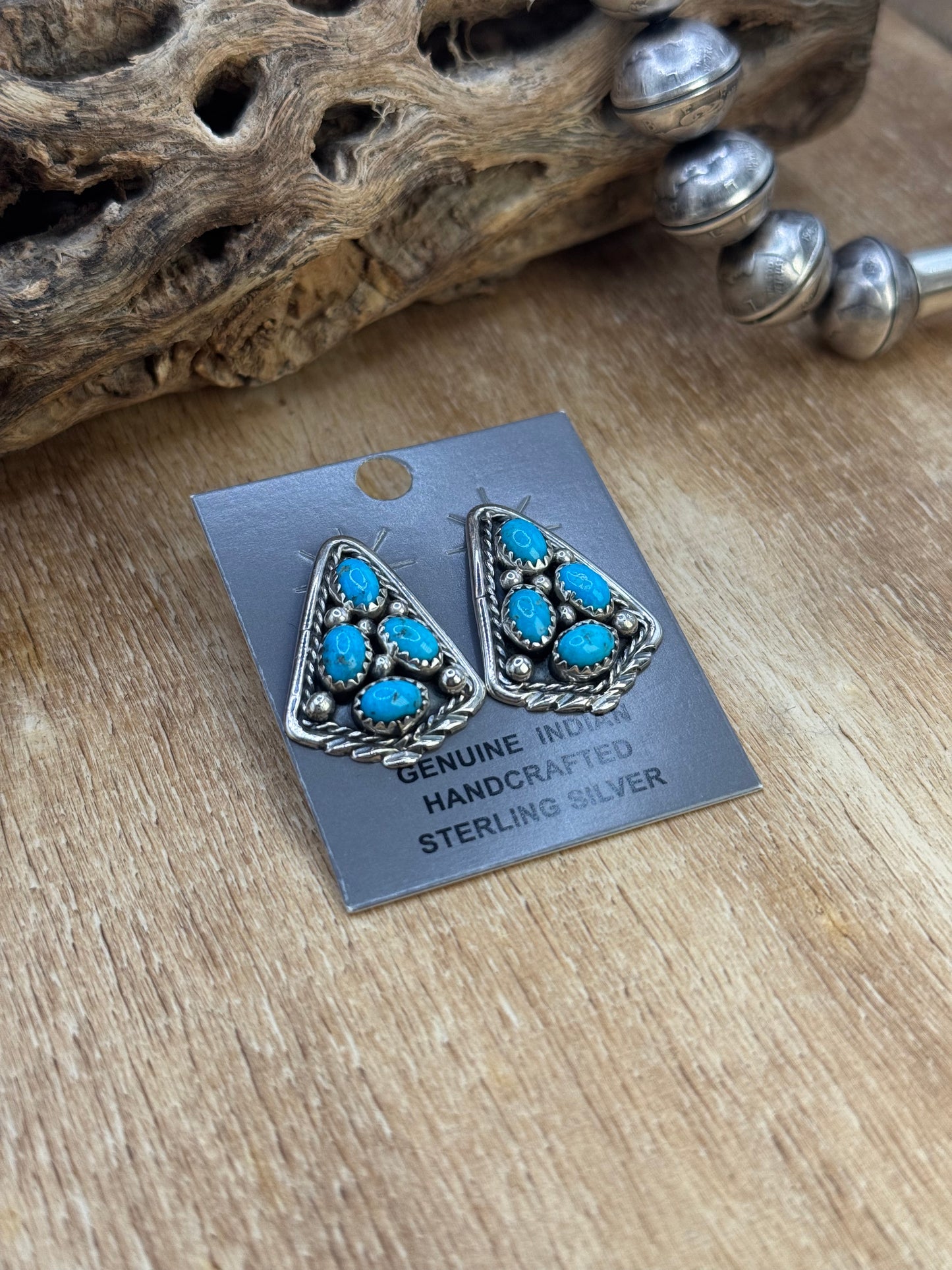 Kingman Turquoise Earrings E by Melvin Chee, Navajo
