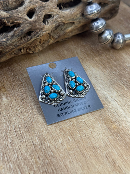 Kingman Turquoise Earrings E by Melvin Chee, Navajo