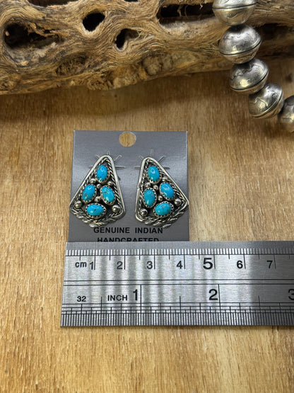 Kingman Turquoise Earrings E by Melvin Chee, Navajo