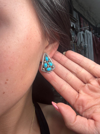Kingman Turquoise Earrings E by Melvin Chee, Navajo