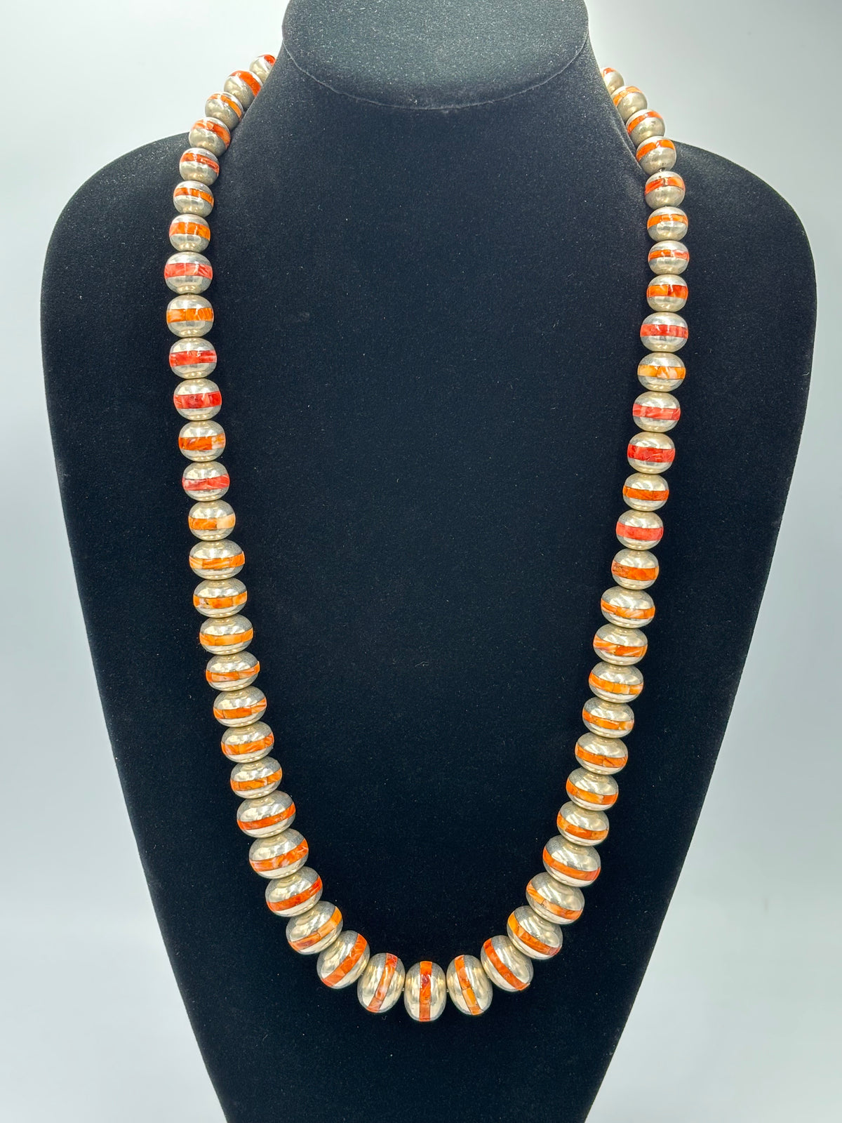 Red & Orange Spiny #917-30 Inlayed Sterling Silver Pearls by Federico Jimenez