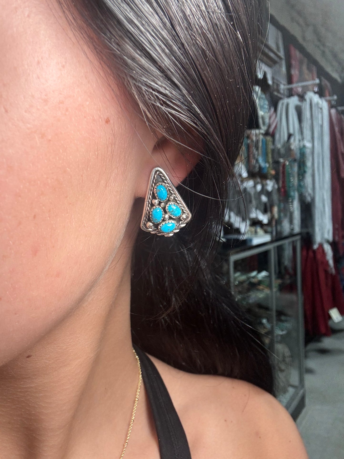 Kingman Turquoise Earrings E by Melvin Chee, Navajo
