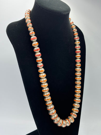 Red & Orange Spiny #917-30 Inlayed Sterling Silver Pearls by Federico Jimenez