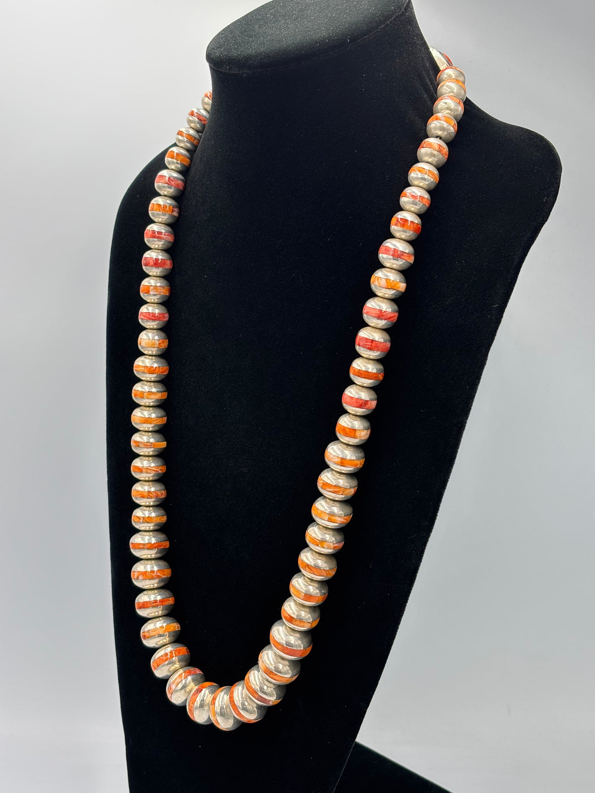 Red & Orange Spiny #917-30 Inlayed Sterling Silver Pearls by Federico Jimenez