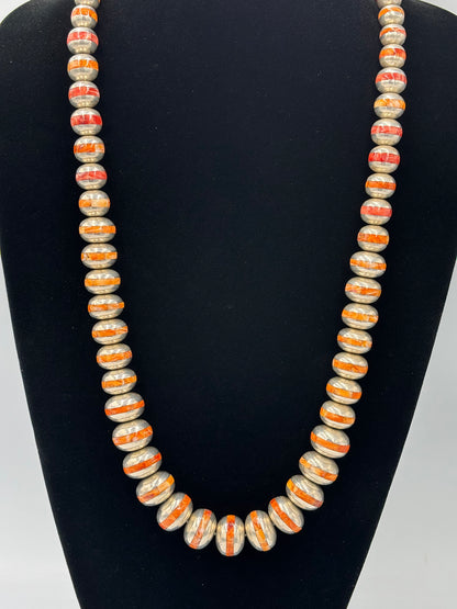 Red & Orange Spiny #917-30 Inlayed Sterling Silver Pearls by Federico Jimenez