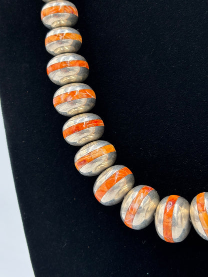 Red & Orange Spiny #917-30 Inlayed Sterling Silver Pearls by Federico Jimenez