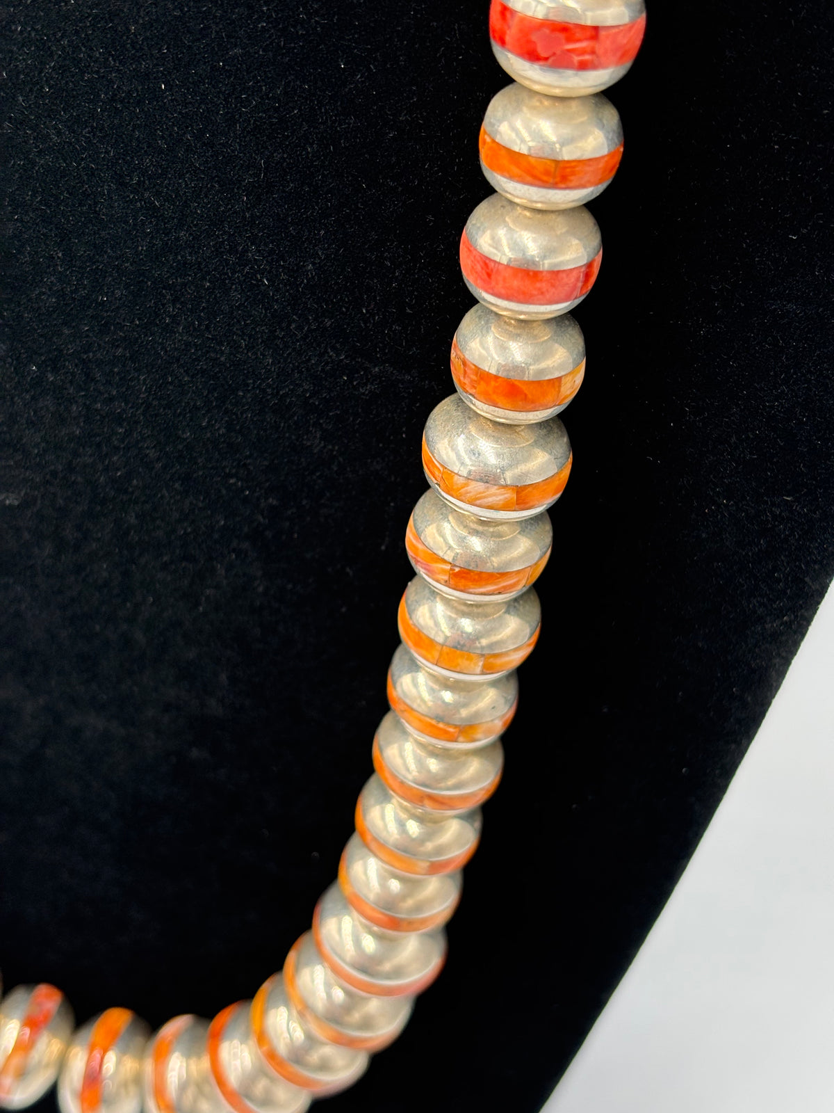 Red & Orange Spiny #917-30 Inlayed Sterling Silver Pearls by Federico Jimenez