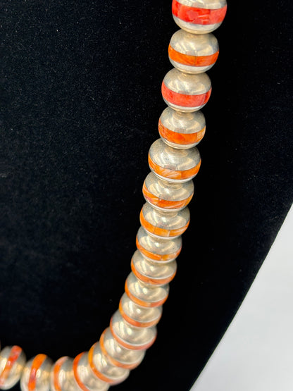 Red & Orange Spiny #917-30 Inlayed Sterling Silver Pearls by Federico Jimenez