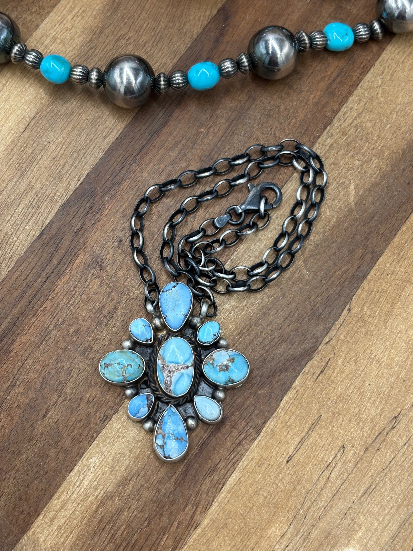 Golden Hills #101-14 Cluster Necklace by Wilson Dawes, Navajo