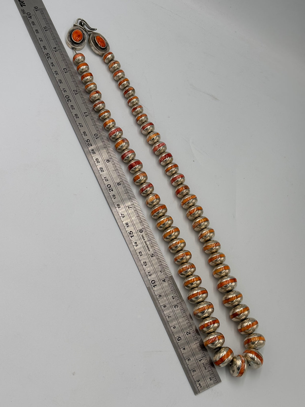 Red & Orange Spiny #917-30 Inlayed Sterling Silver Pearls by Federico Jimenez