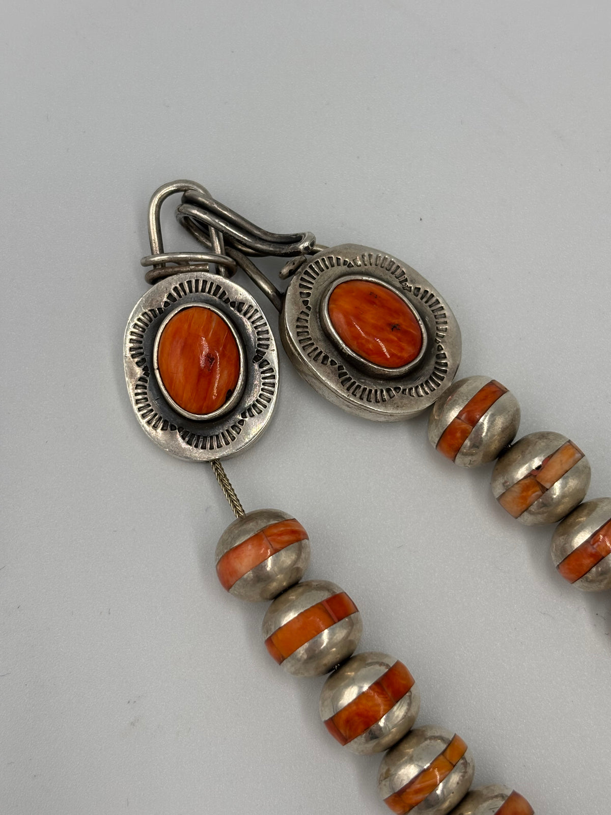 Red & Orange Spiny #917-30 Inlayed Sterling Silver Pearls by Federico Jimenez