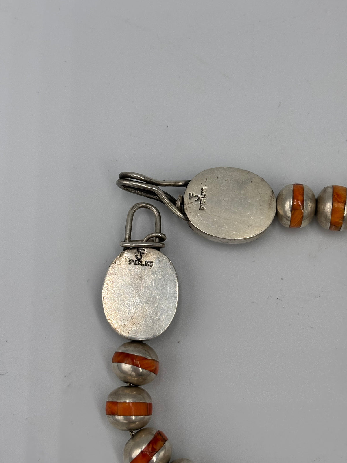 Red & Orange Spiny #917-30 Inlayed Sterling Silver Pearls by Federico Jimenez