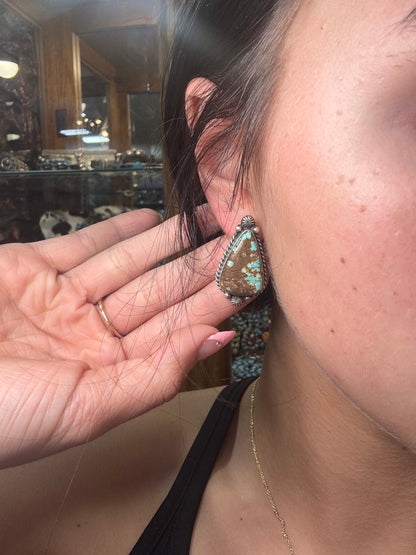 Mine #8 Turquoise Stud Earrings A by Chassity Belone, Navajo