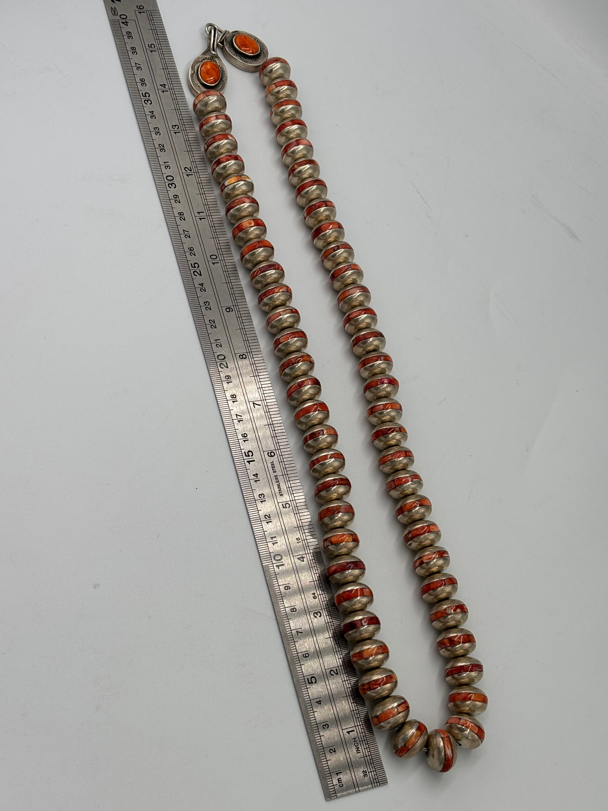 Red Spiny #917-42 Inlayed Sterling Silver Pearls by Federico Jimenez