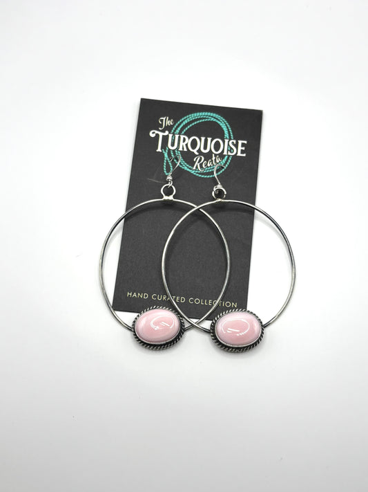 Pink Conch Hoop Earrings by Elouise Kee Navajo