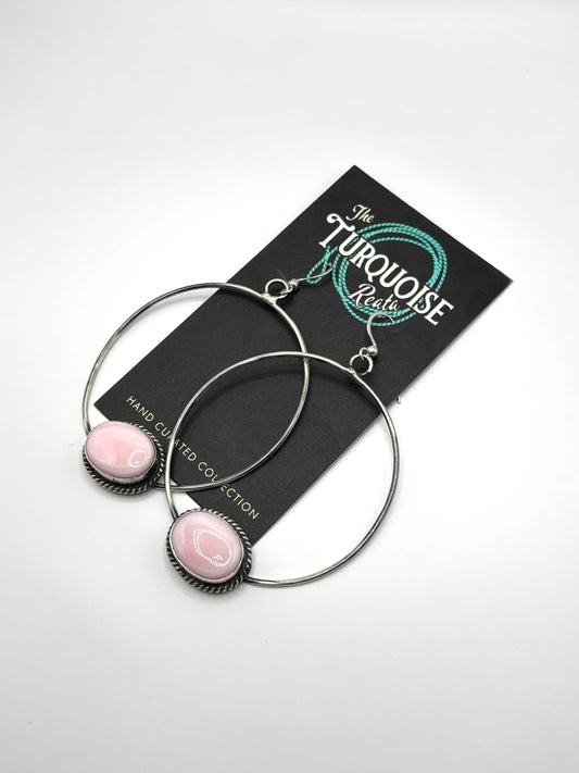 Pink Conch Hoop Earrings by Elouise Kee Navajo