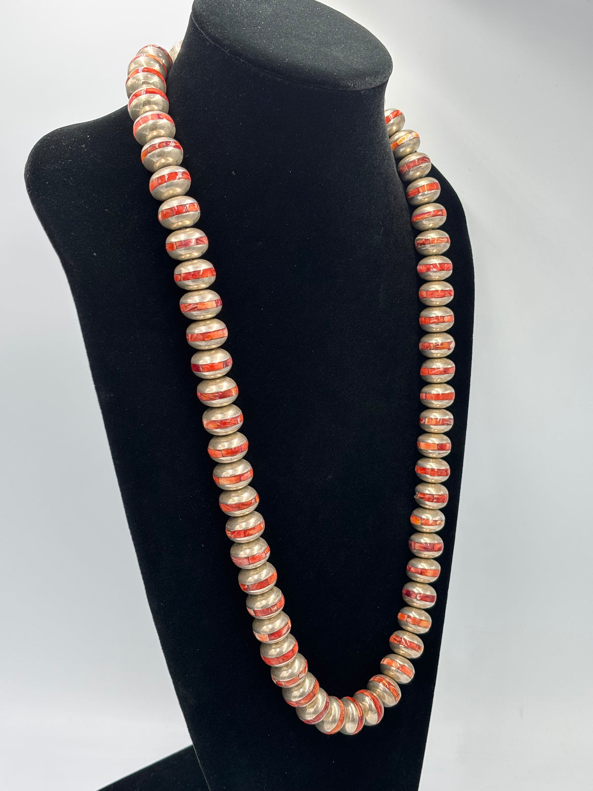 Red Spiny #917-42 Inlayed Sterling Silver Pearls by Federico Jimenez