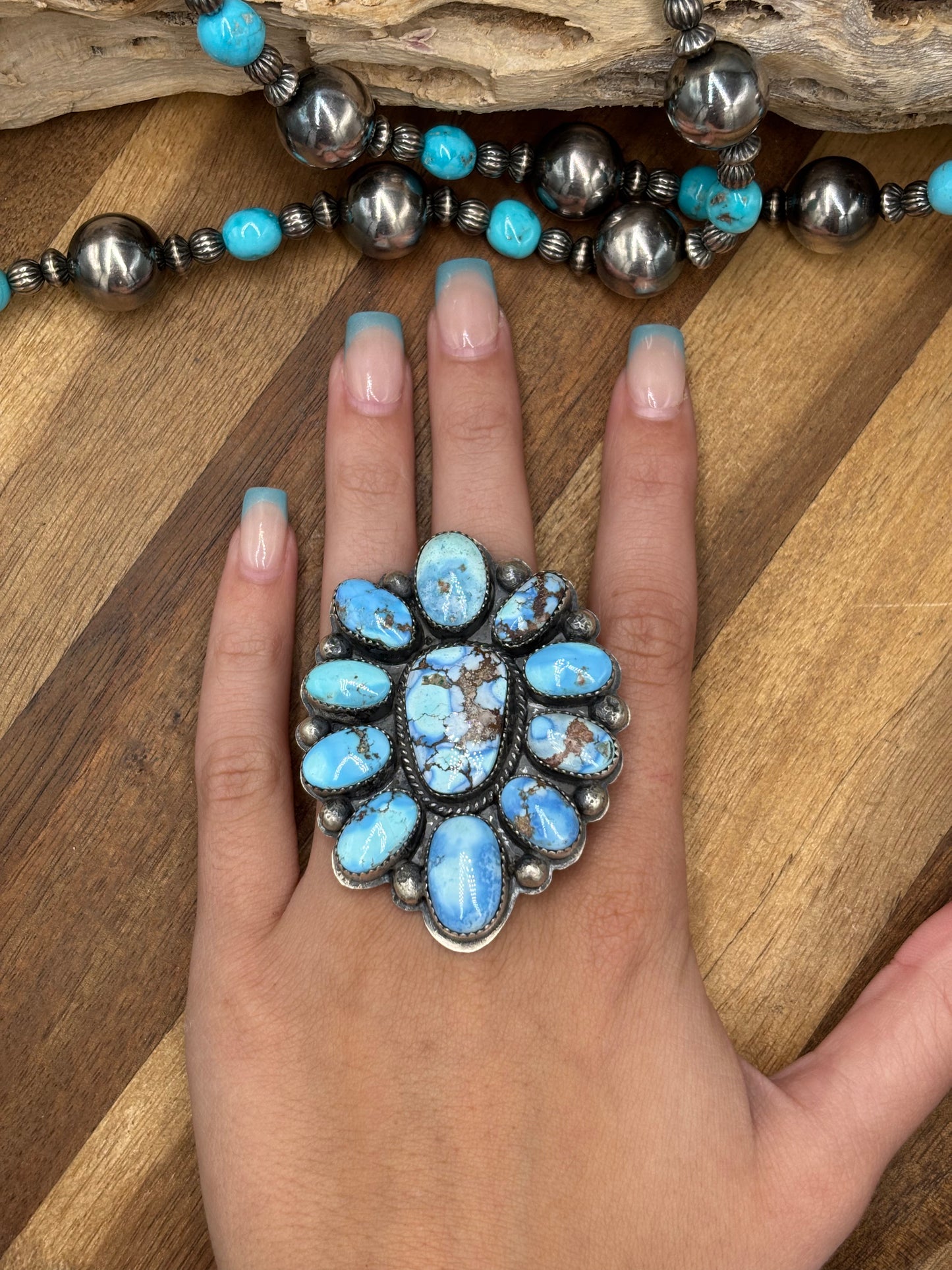 Golden Hills #101-13 Cluster Ring Adjustable by Boyd Ashley, Navajo