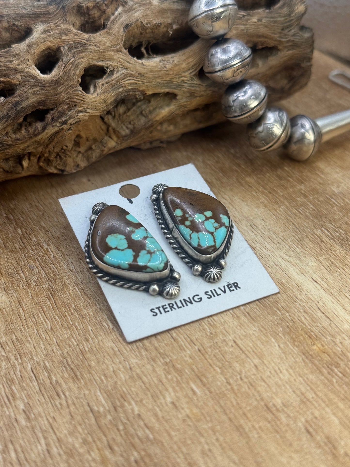 Mine #8 Turquoise Stud Earrings B by Chassity Belone, Navajo