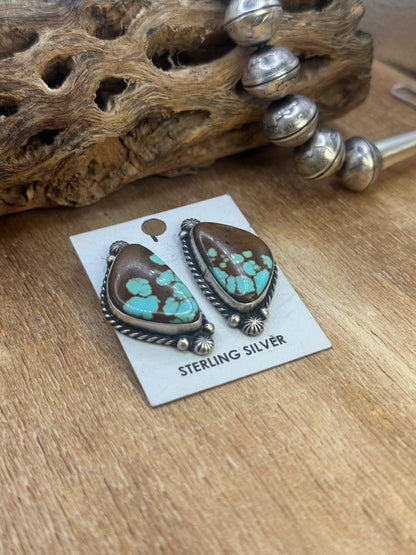 Mine #8 Turquoise Stud Earrings B by Chassity Belone, Navajo