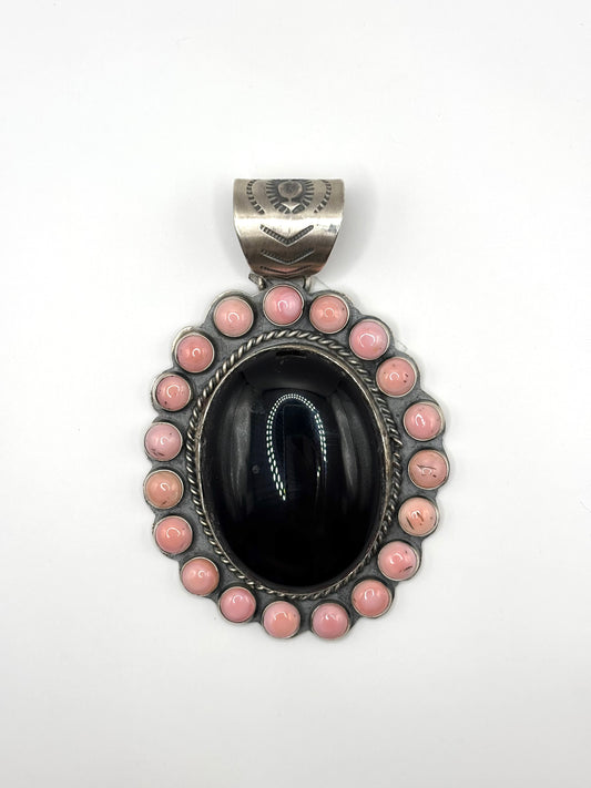 Pink Conch and Black Onyx Pendant by Ned Nez