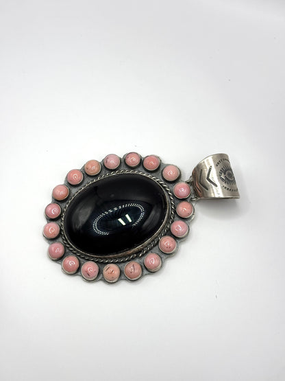 Pink Conch and Black Onyx Pendant by Ned Nez