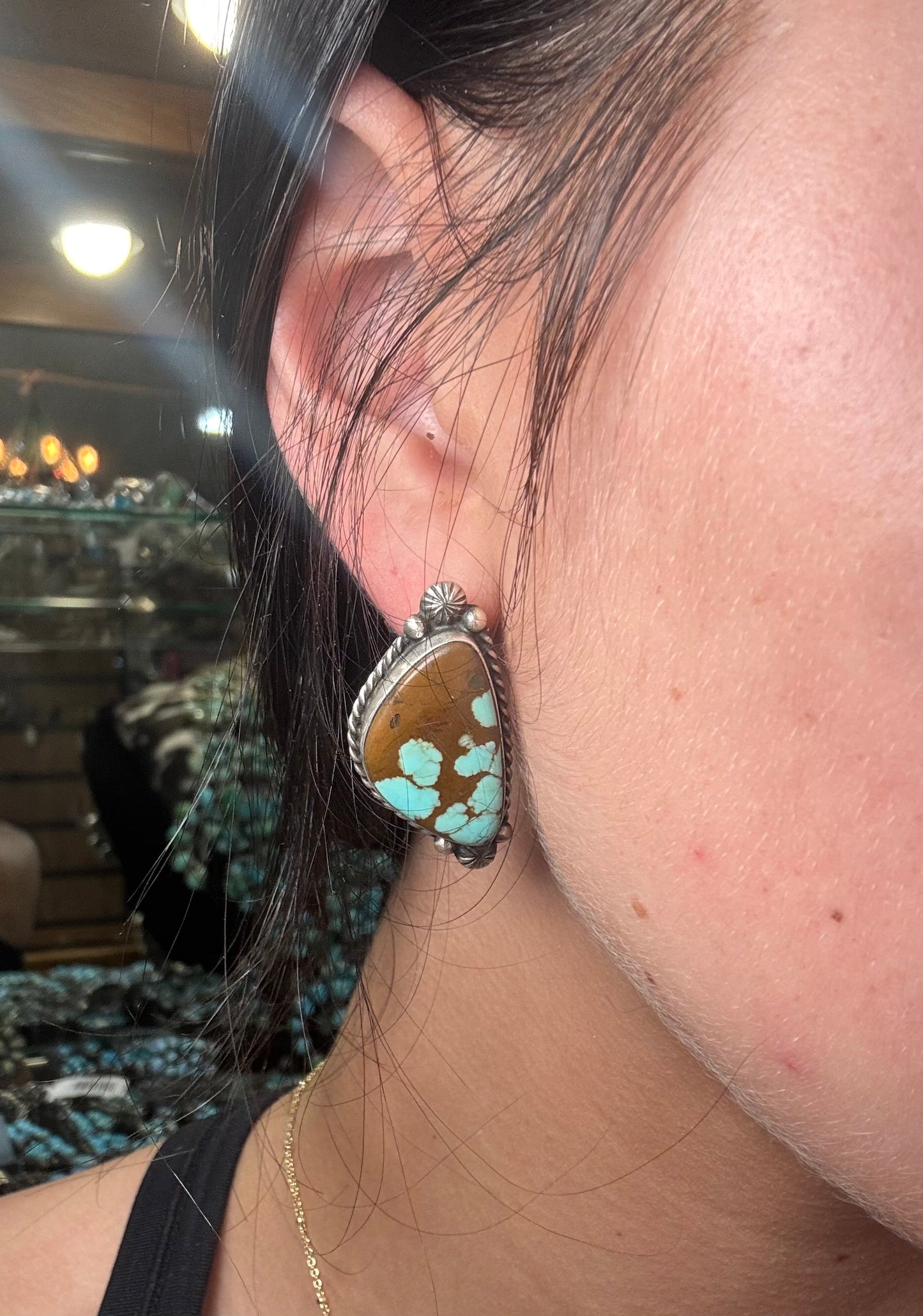 Mine #8 Turquoise Stud Earrings B by Chassity Belone, Navajo