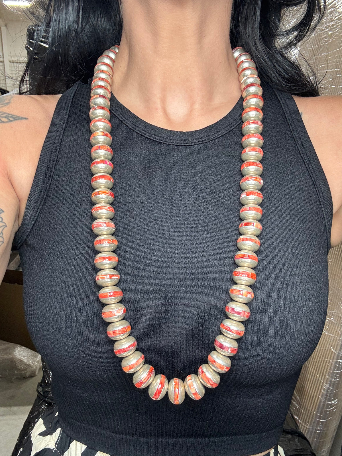 Red Spiny #917-42 Inlayed Sterling Silver Pearls by Federico Jimenez