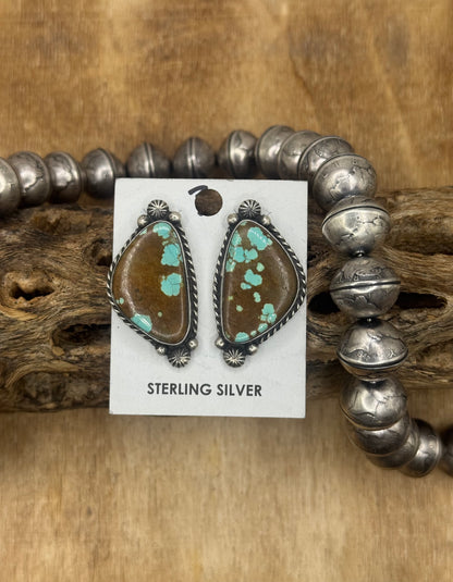 Mine #8 Turquoise Stud Earrings C by Chassity Belone, Navajo