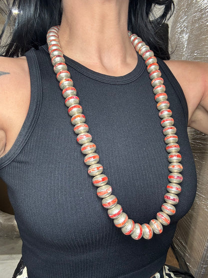 Red Spiny #917-42 Inlayed Sterling Silver Pearls by Federico Jimenez