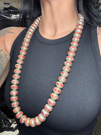Red Spiny #917-42 Inlayed Sterling Silver Pearls by Federico Jimenez