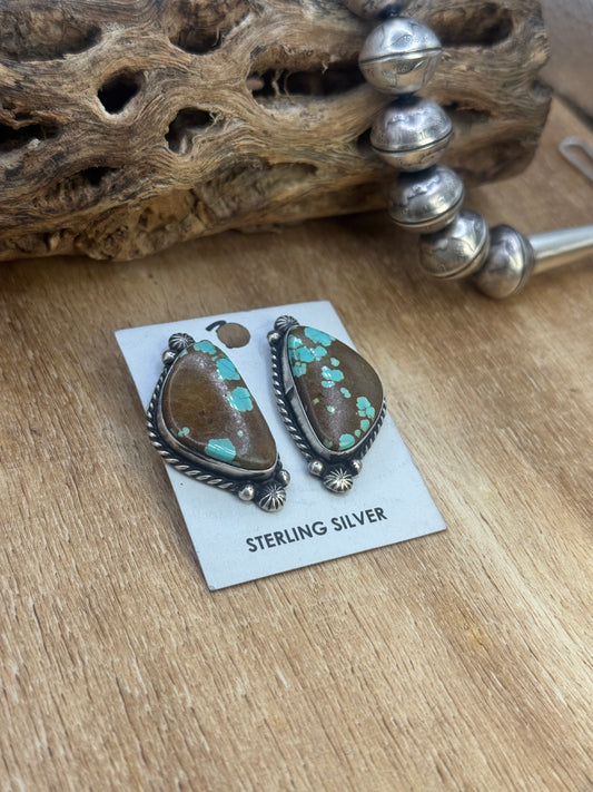 Mine #8 Turquoise Stud Earrings C by Chassity Belone, Navajo
