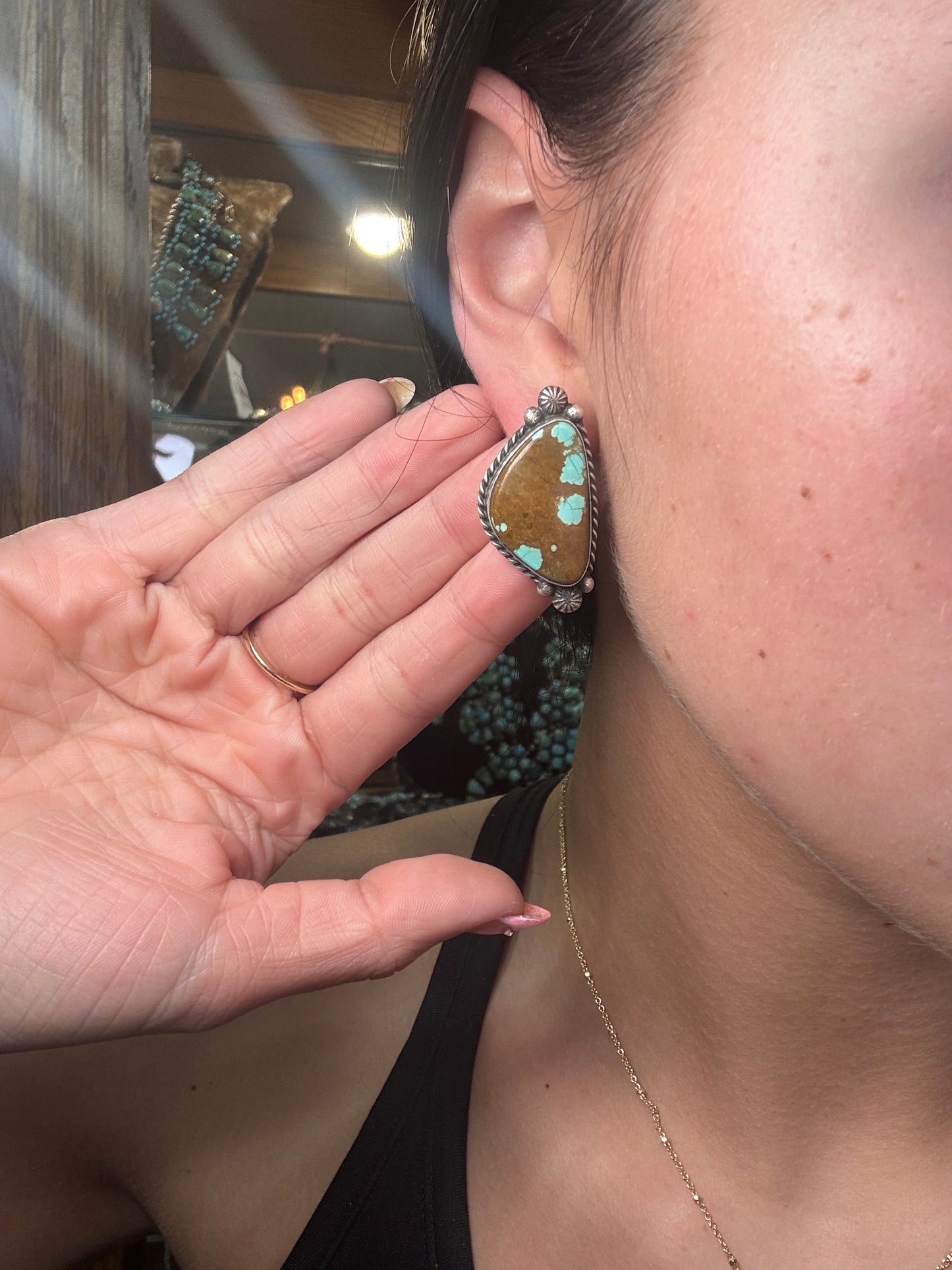 Mine #8 Turquoise Stud Earrings C by Chassity Belone, Navajo