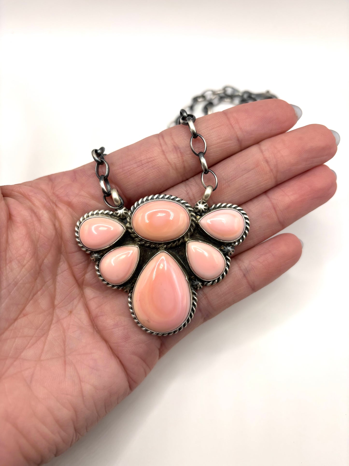 Pink Conch Half Cluster Necklace by Eugene Balone