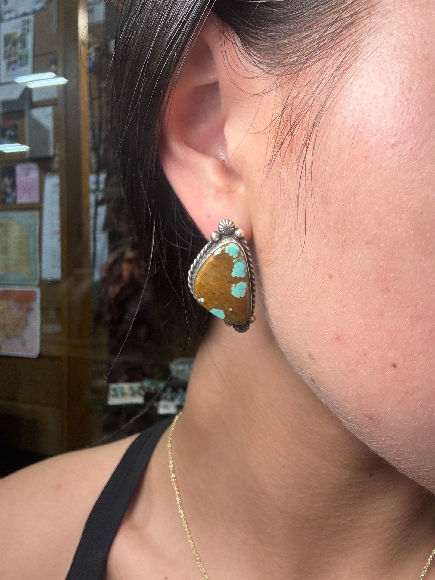 Mine #8 Turquoise Stud Earrings C by Chassity Belone, Navajo