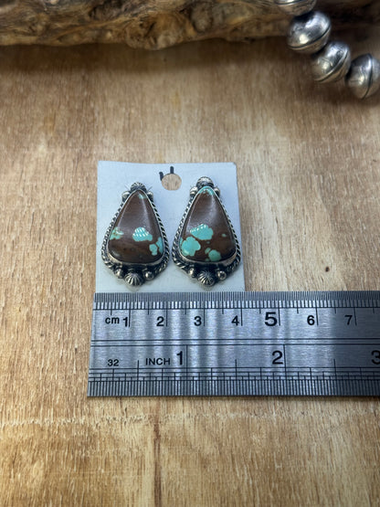 Mine #8 Turquoise Stud Earrings D by Chassity Belone, Navajo