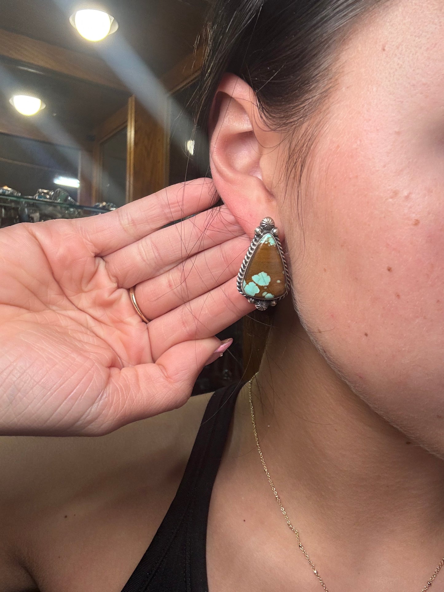 Mine #8 Turquoise Stud Earrings D by Chassity Belone, Navajo