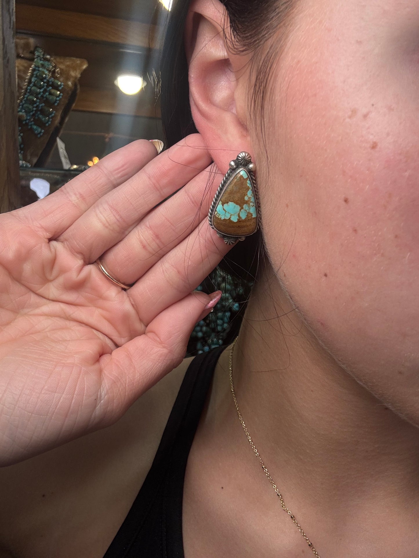Mine #8 Turquoise Stud Earrings E by Chassity Belone, Navajo